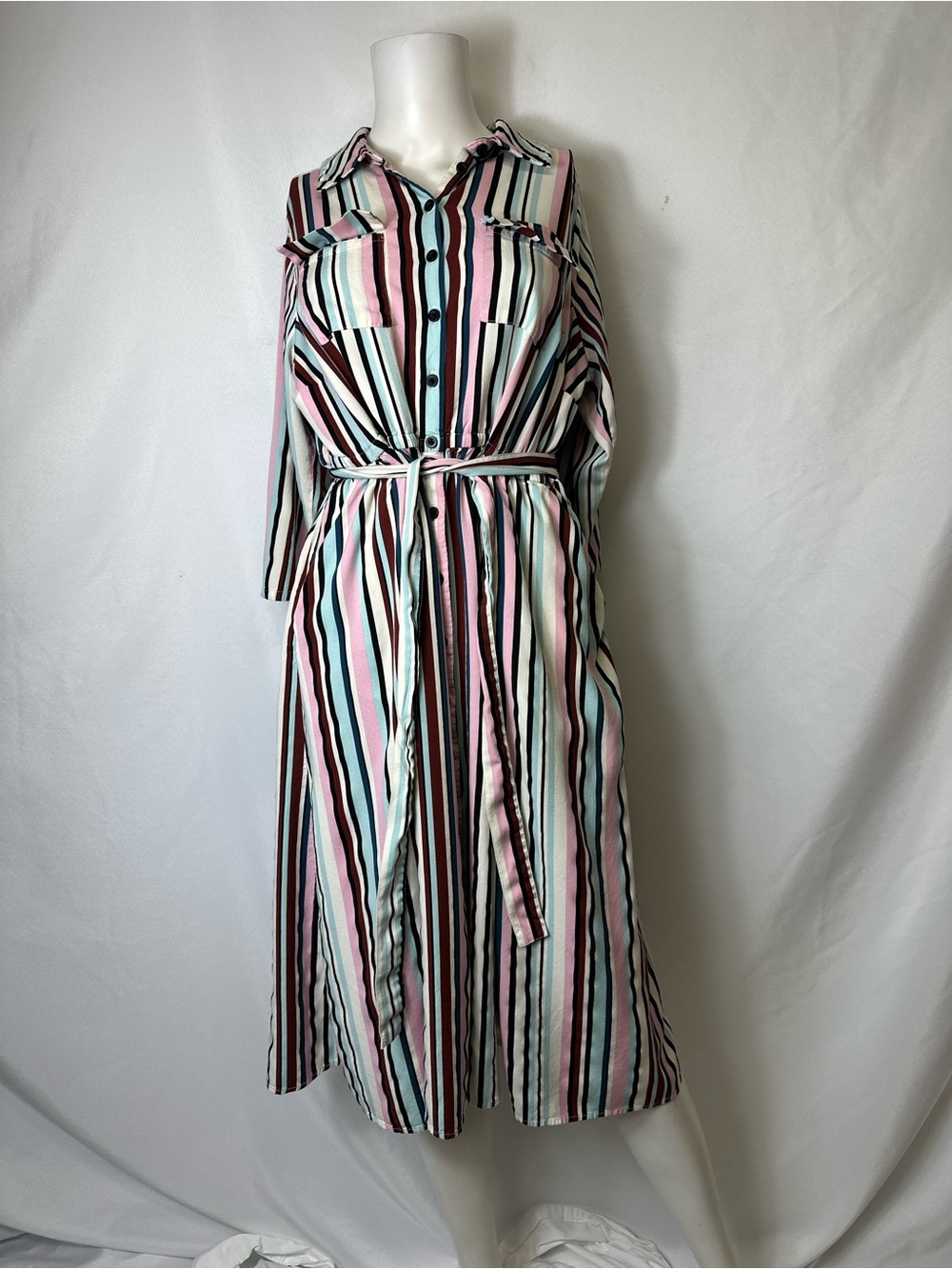 Torrid midi button-front shirt dress in a multi-color stripe pattern Size 0